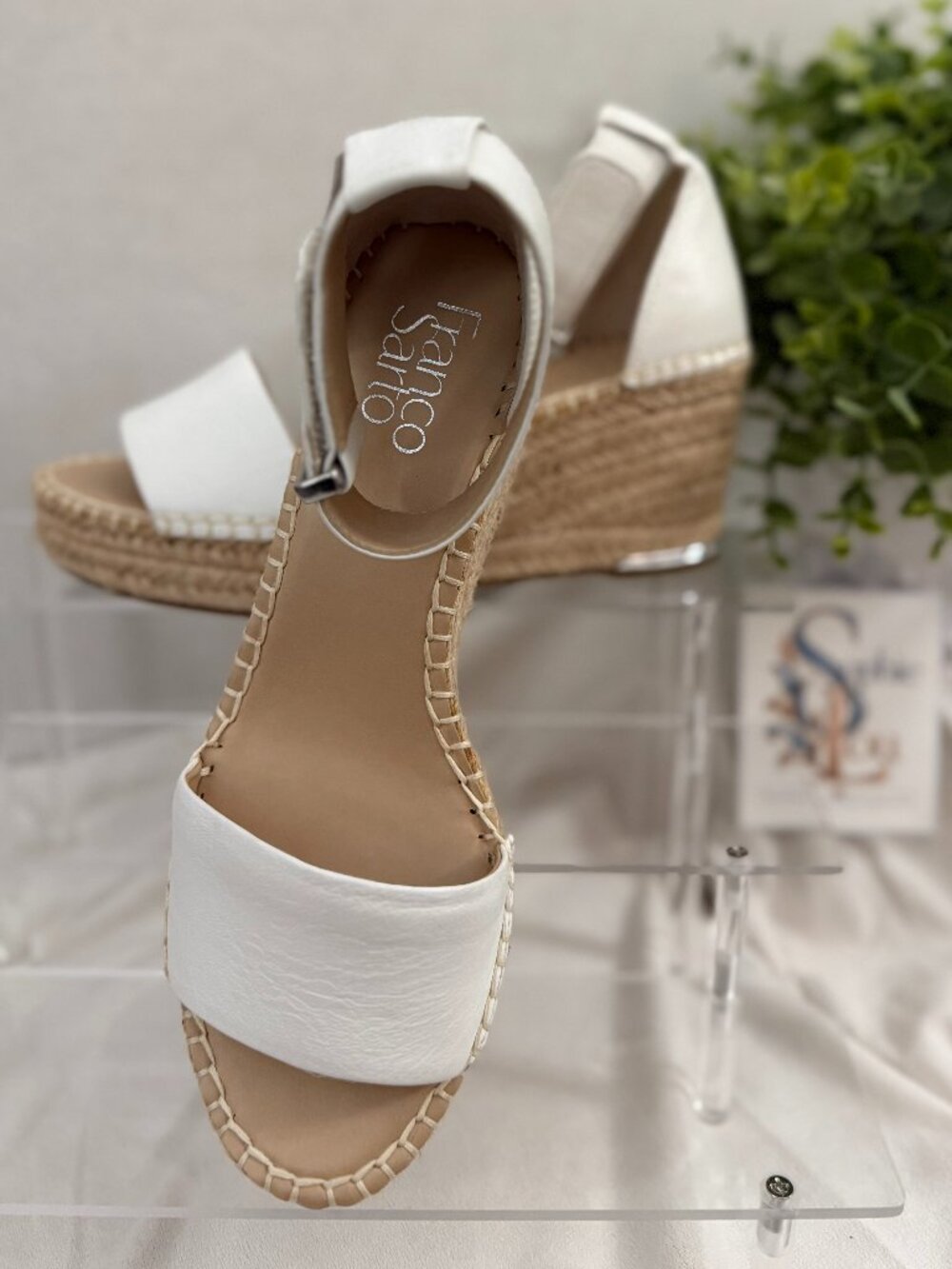 Franco Sarto White Leather Espadrille Wedge Sandals Ankle Strap Size 7 NEW
